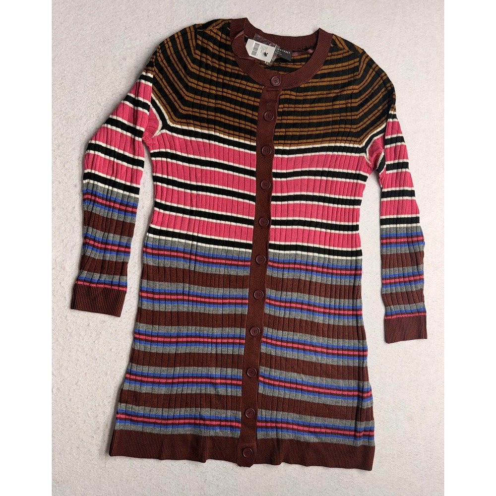 Lane Bryant Striped Ribbed Button Front Duster Cardigan Long Sweater Dress 14/16